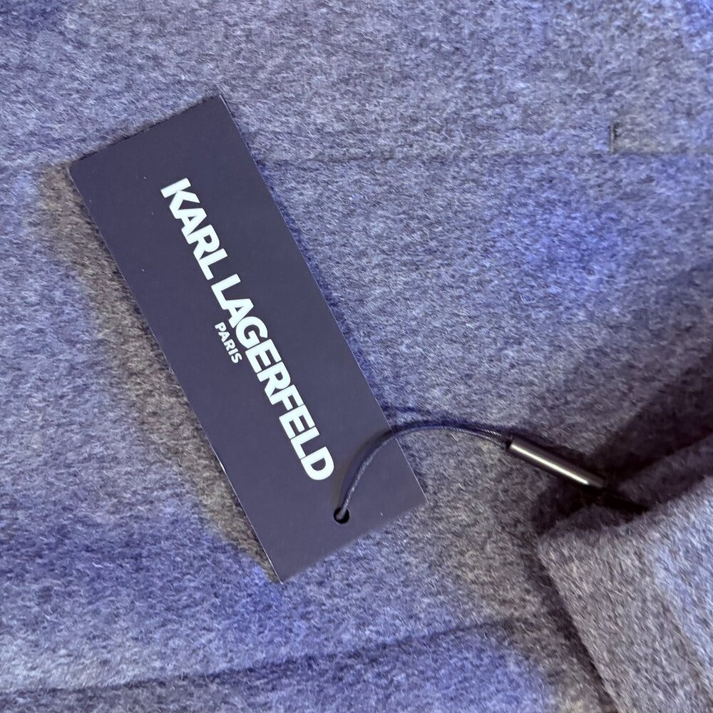 KARL LAGERFLED PARIS GRAY WOOL BLEND COAT WITH FAUX FUR COLLAR ~ NWT - Picture 4 of 12